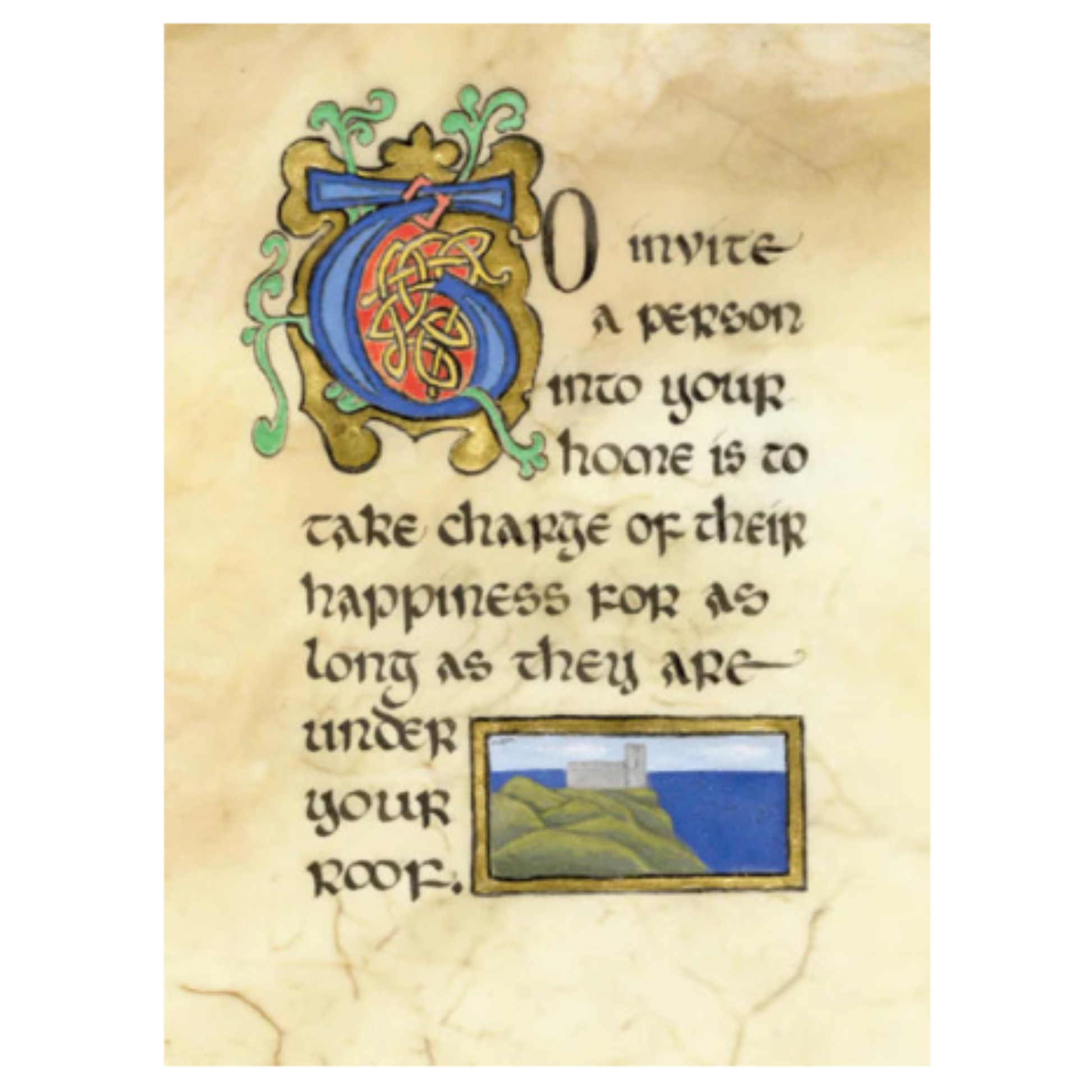 Decorative text with a large letter 'Q' on a textured paper background