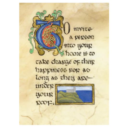 Decorative text with a large letter 'Q' on a textured paper background