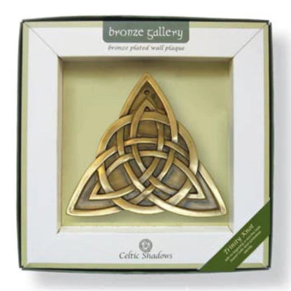 Bronze Trinity Knot wall plaque in white decorative packaging