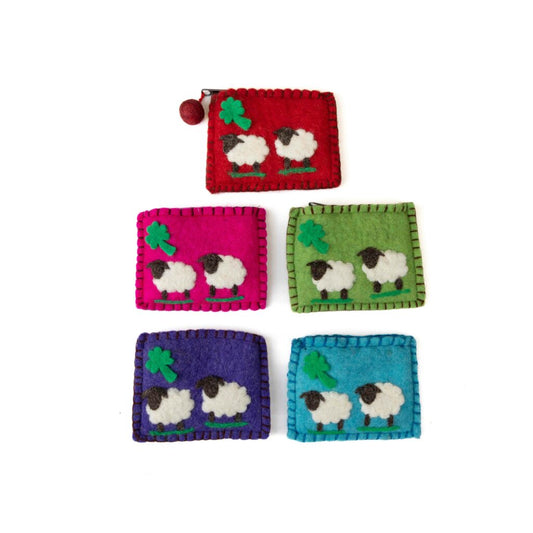 Twin Sheep and Shamrock Felt Sheep Purses