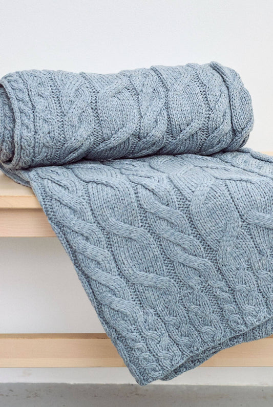 Silver Strand Supersoft Aran Cable Throw -  Ocean Grey