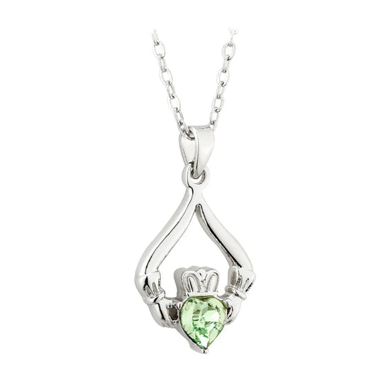 Rhodium Plated Claddagh Birthstone - August