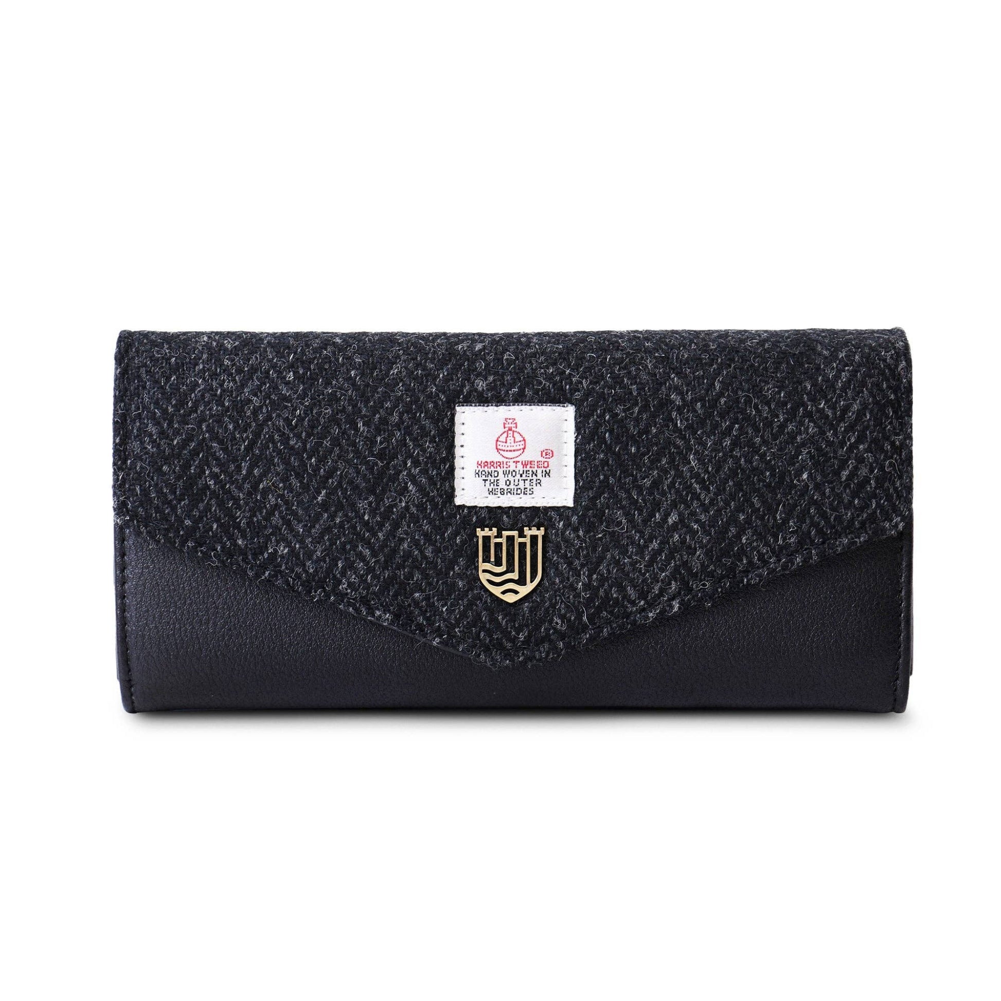  black herringbone large clasp purse
