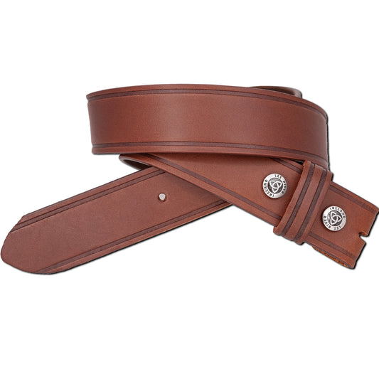 Brown leather belt. Snap on buckle. 