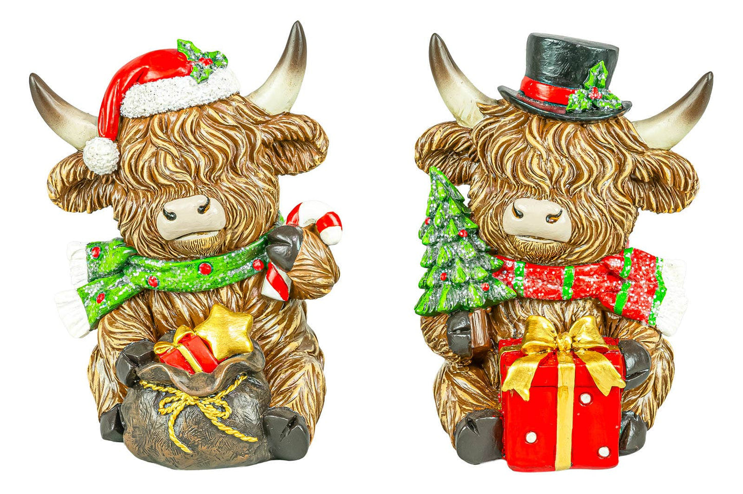 Holly Jolly Christmas Highland Cow 6" Sitter
