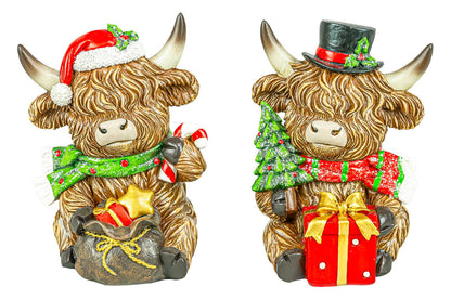 Holly Jolly Christmas Highland Cow 6" Sitter