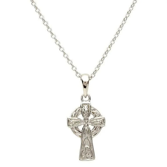 Small Silver Celtic Cross Pendant with Trinity Knot