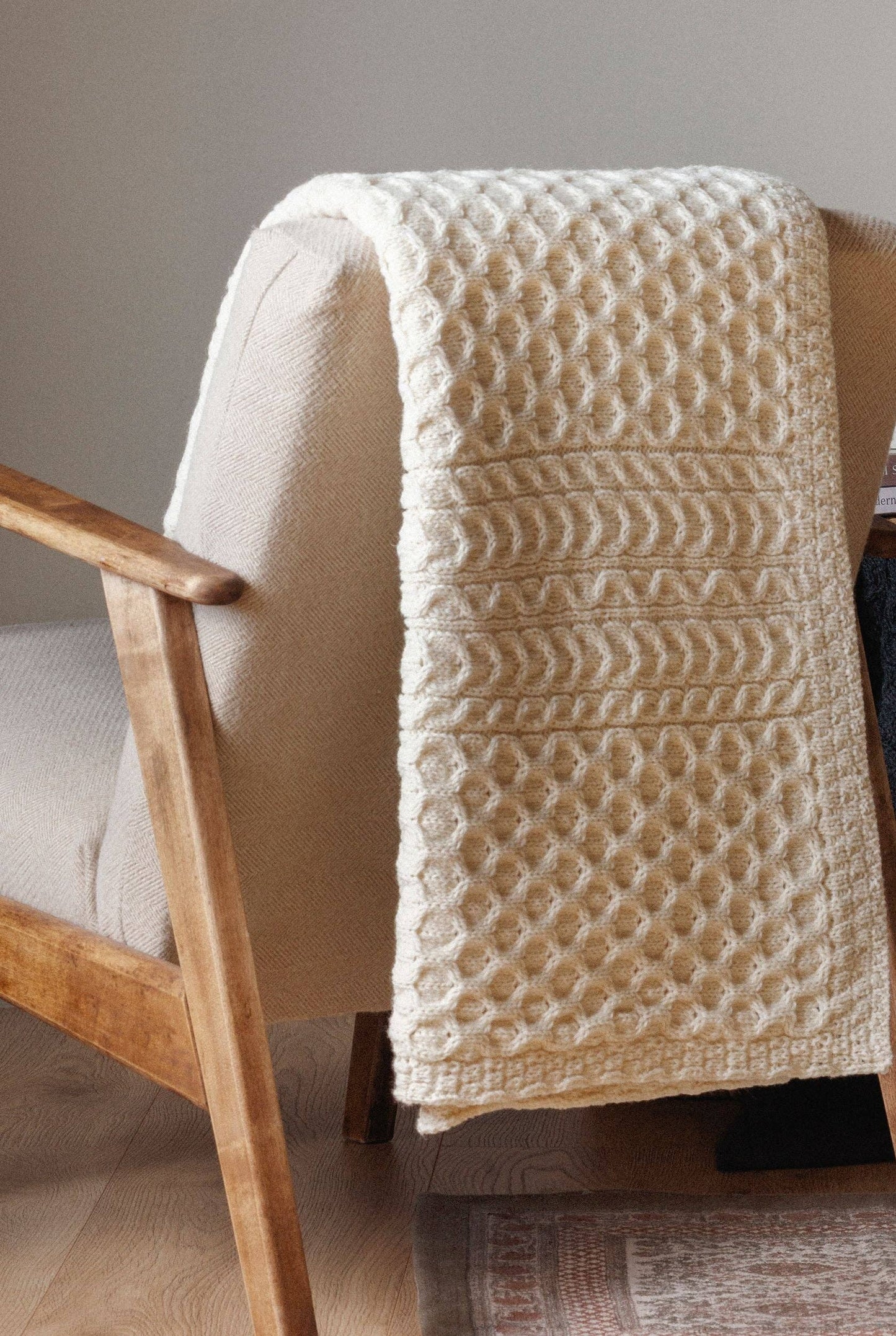 Bertra Aran Classic Wool Blanket - Cream