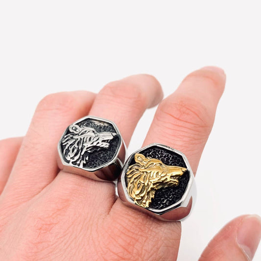 Viking Wolf Head Titanium Steel Ring Men's Jewelry