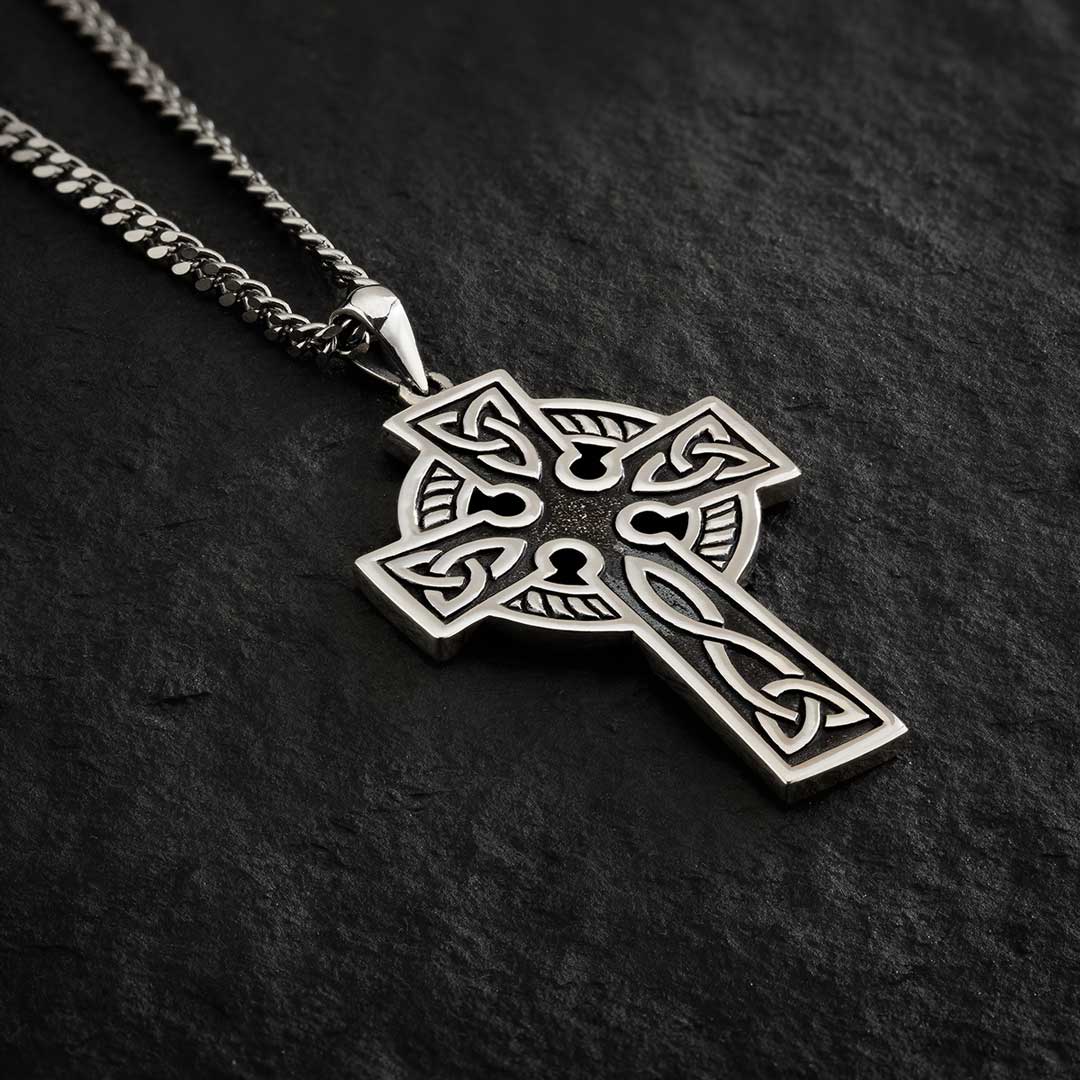 Silver Double Side Oxidised Cross On Steel Chai