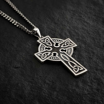Silver Double Side Oxidised Cross On Steel Chai