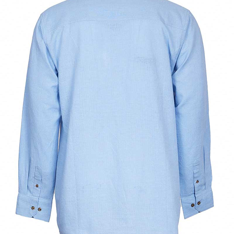 Irish Collarless Linen Grandad Shirt- Melange Sky Blue