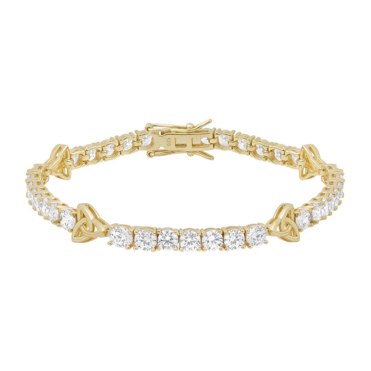 Gold bracelet with diamond accents on a white background