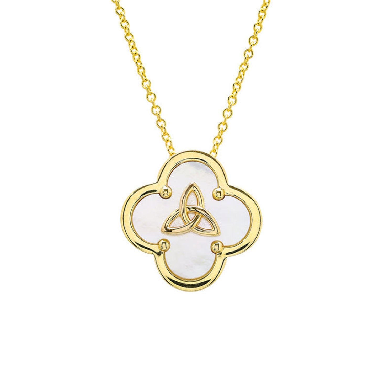 gold vermeil clover mother of pearl with trinity