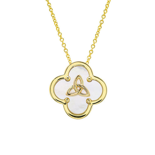gold vermeil clover mother of pearl with trinity