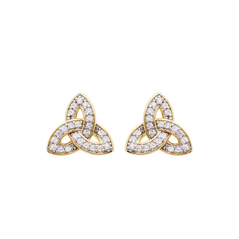 GV15 - Trinity Knot  Post Earrings with Crystals, 14kt Gold