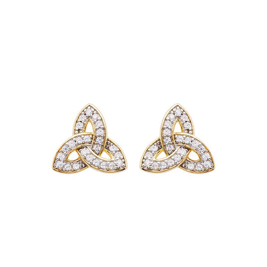 GV15 - Trinity Knot  Post Earrings with Crystals, 14kt Gold