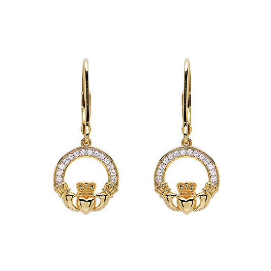 14KT Gold Vermeil Cz Claddagh Drop Earrings