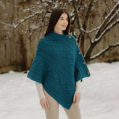 ML906 Cable Knit Cowl Neck Poncho