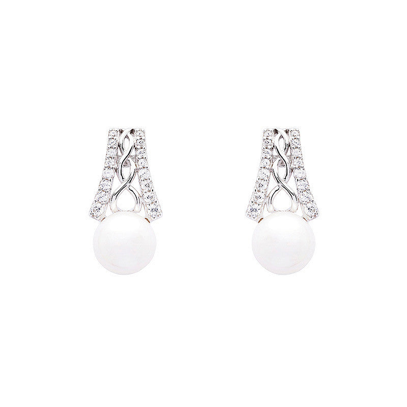 Sterling Silver Trinity with Pearl CZ Earrings