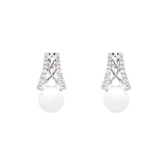 Sterling Silver Trinity with Pearl CZ Earrings