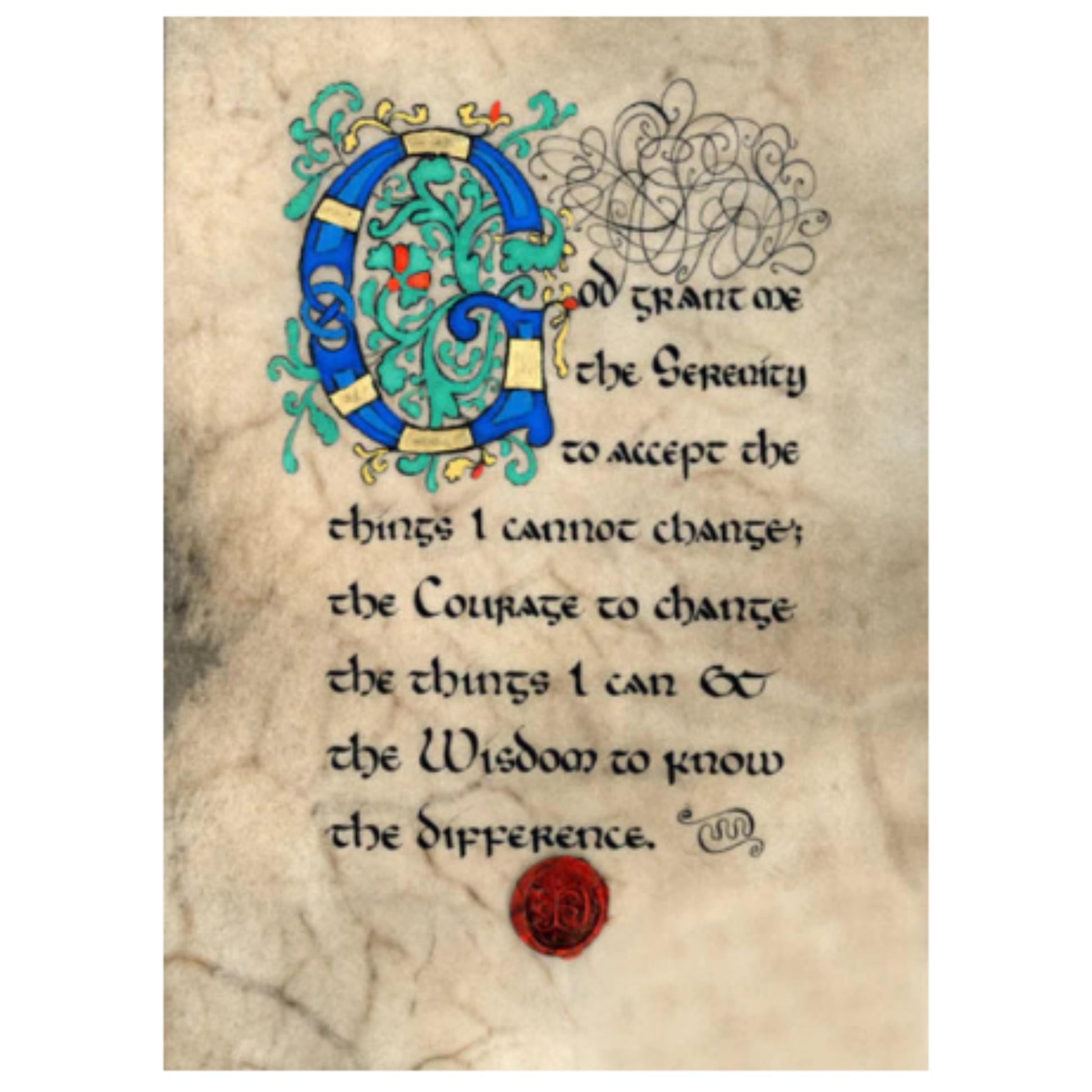 Decorative text with a large letter 'G' on an aged paper background
