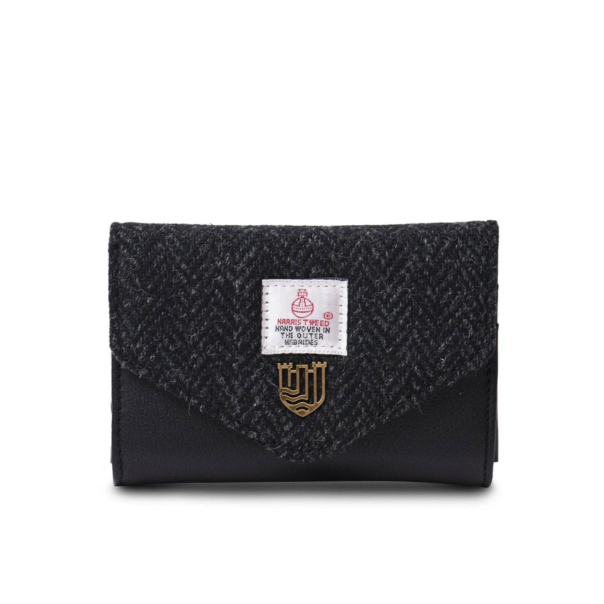 Black Harris Tweed Wallet with Fold over Clasp