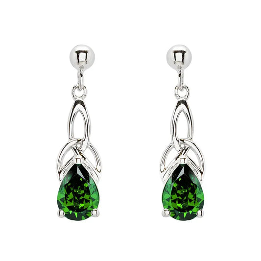 Sterling Silver Emerald Green Cubic Zirconia Trinity Knot Earrings