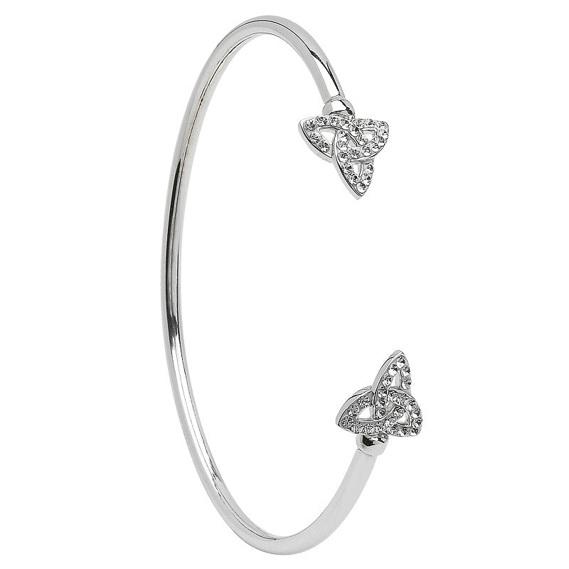 Silver Celtic Trinity Bangle Adorned With Crystal